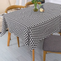 cotton linen nodic black and white plaid table cloth with tassel rectangular tablecloth household coffee tabletowel decor
