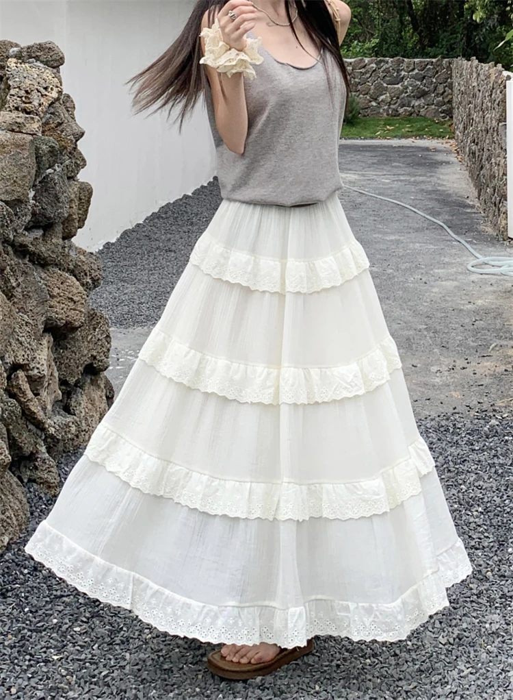 Юбка женская кружевная трапециевидная средней длины с завышенной талией