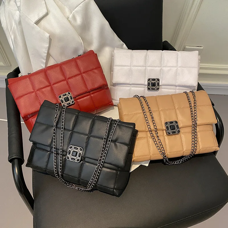 

Ladies Fashion Colorful Plaid Metal Chain One Shoulder Messenger Handbag Dating Party Cosmetics Phone Coin Purse For Women