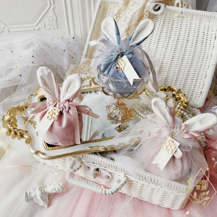 

10pcs Easter Cute Rabbit Gift Packing Bags Velvet Valentines Day Chocolate Candy Bag Wedding Birthday Party Jewelry Organizer