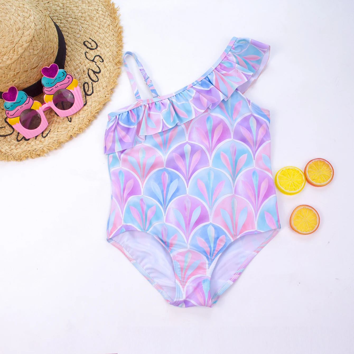 Купальник-бикини для девочек с оборками и цветочным принтом