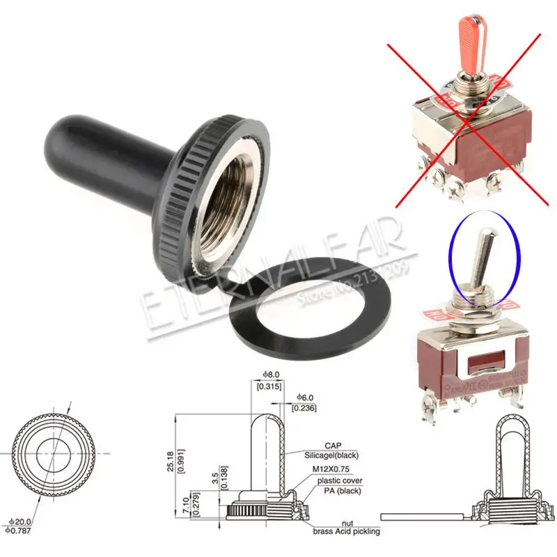 SPST 12 мм тяжелый 16A 250В AC вкл.-ВЫКЛ. 2 3 4 6 12 Pin сброс рокер тумблер Водонепроницаемый Boott серебряный контакт
