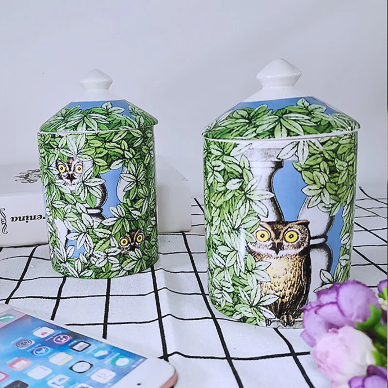 

Creative Leaf Owl Ceramic Storage Jar Living Room Ornaments Scented Candle Jar Candy Storage Box Food Container Home Decoration