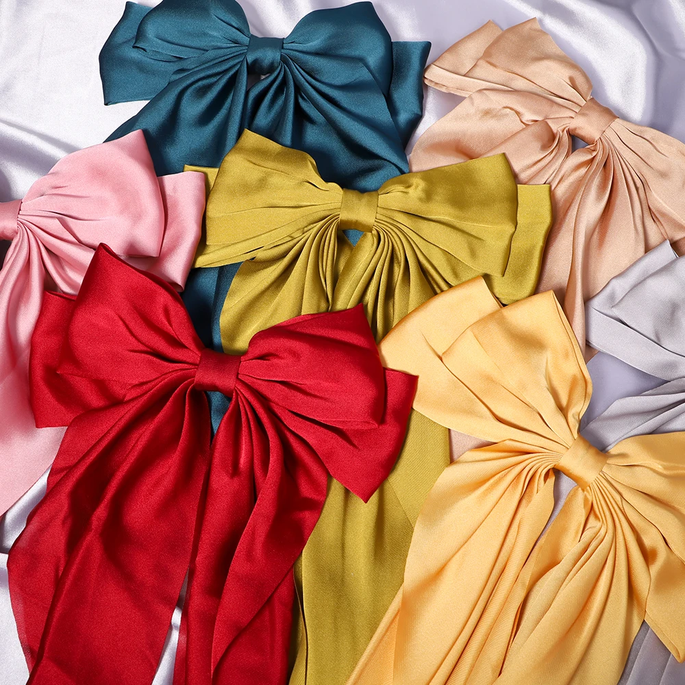 

New Women Large Bow Hairpin Summer Chiffon Big Bowknot Stain Bow Barrettes Women Solid Color Ponytail Clip Hair Accessories