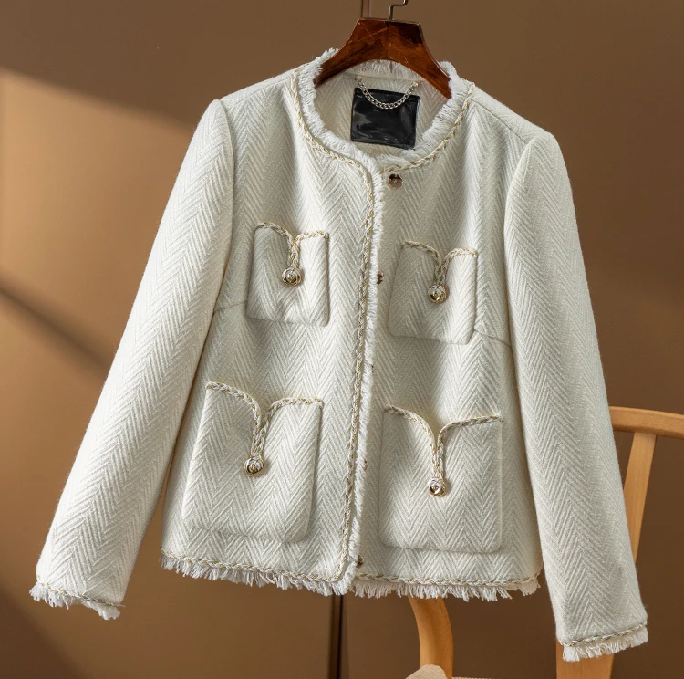 Wool Polyester 90% White Goose Down  Short  Women Jacket  Casacos De Inverno Feminino  High Street  Covered Button