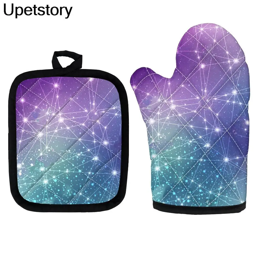

Перчатки для микроволновки с принтом загадочной звезды, перчатки для микроволновой печи с космическим рисунком, моющийся изоляционный коврик, кухонные перчатки, хлопковые перчатки на заказ