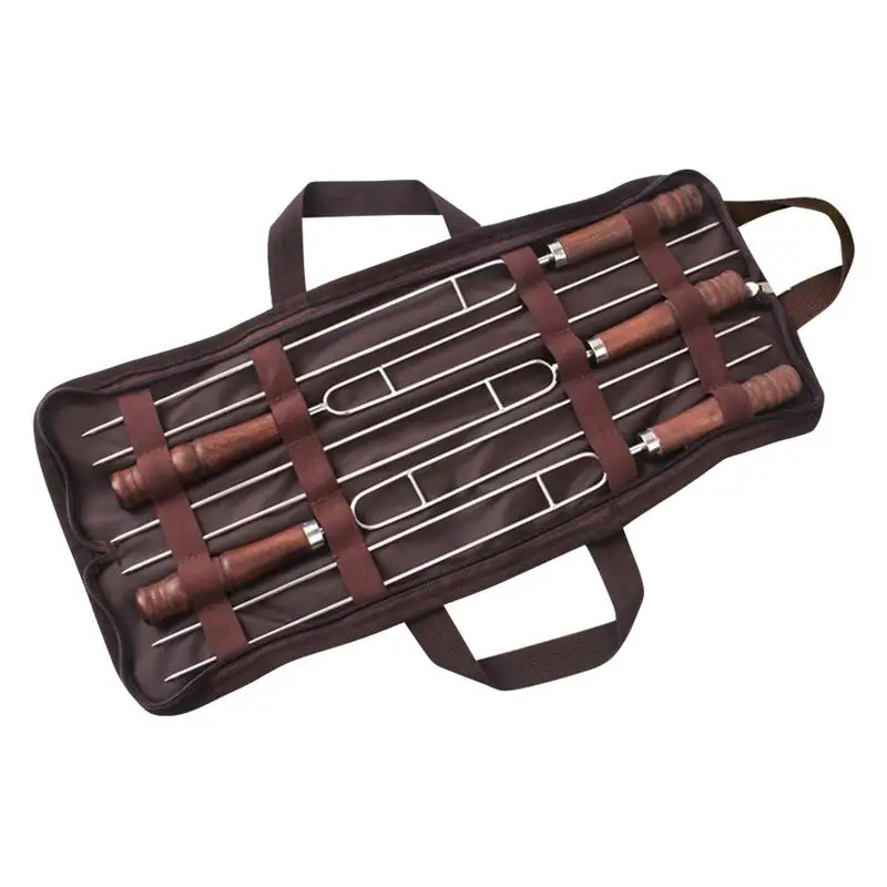 

Outdoor Ushaped Baking Needle Picnic Double Needle Barbecue BBQ Fork Food Grade Stainless Steel Baking Tool With Wooden Handle