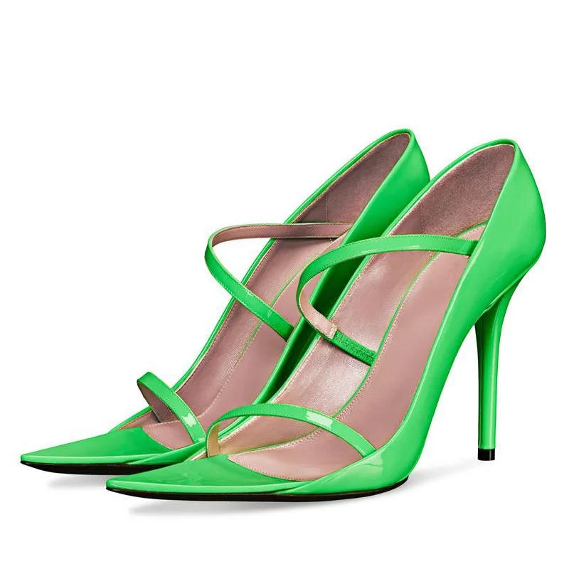 

Summer Fashion Women's Shoes Pointed Toe Stilettos Heels Elegant Ladies Sexy New Elegant Green Sandals Big Size