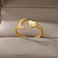 boho heart ring for women stainless steel adjustable open love moon ring fashion jewelry wedding gift accessories new 2022