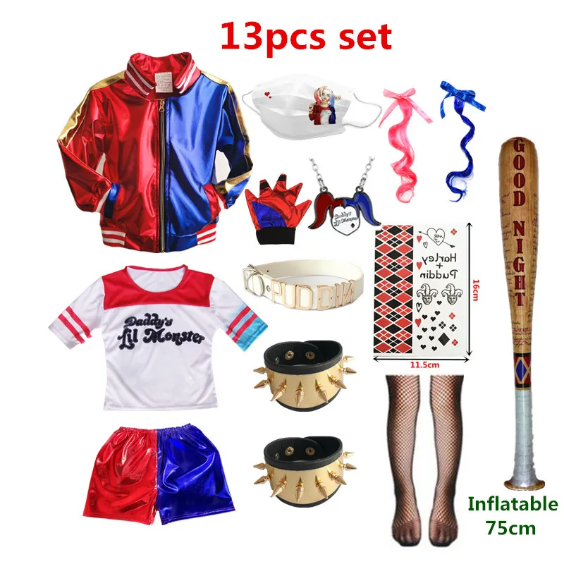 Карнавальные костюмы для косплея Харли Куинн с вышивкой, куртка, брюки