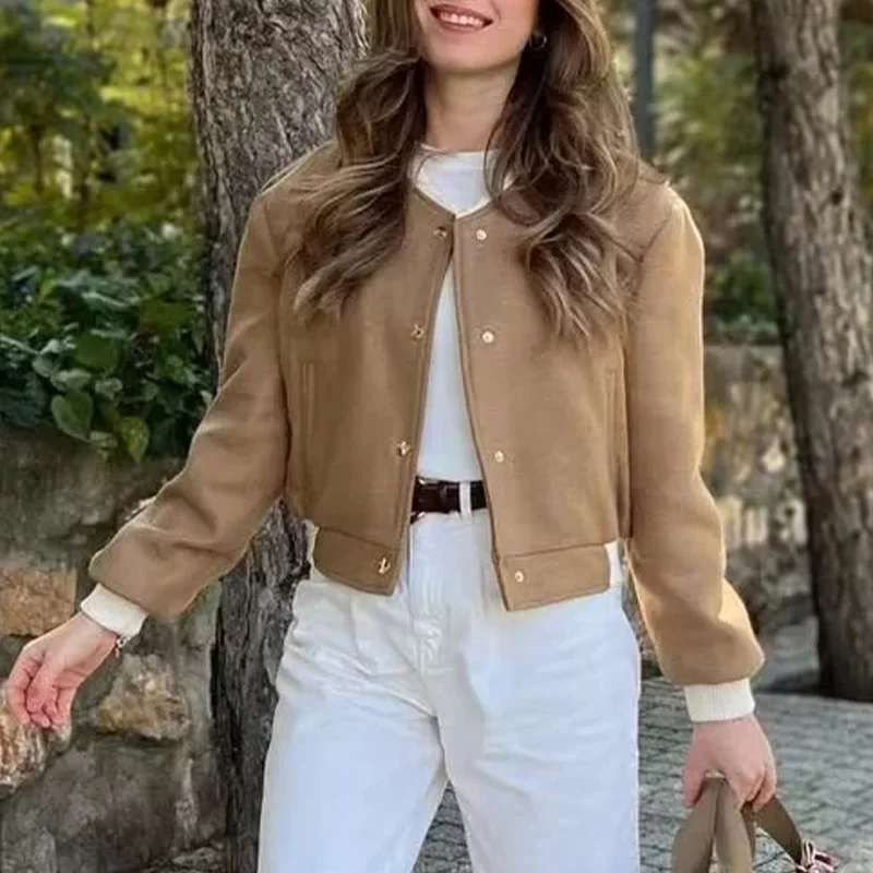 

za Women's Bombers Jackets traf Coat Khali Short Outwear Long Sleeve Vintage Vested Female Kurtki Casual Loose Korean ins Jacket