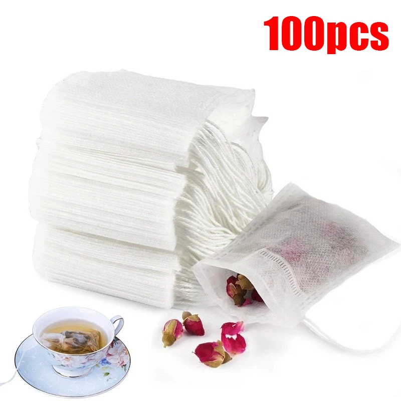 50/100Pcs Non-Woven Fabric Teabags 5.5 x 7CM Empty Scented Tea Bags With String Heal Seal Filter Paper for Herb Loose Tea