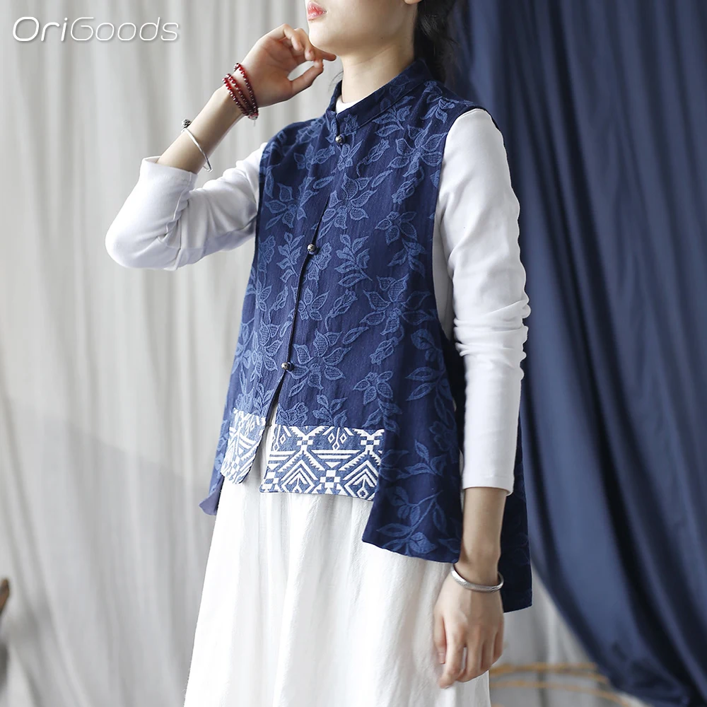 Женский жаккардовый жилет в китайском национальном стиле X070 осень 2024
