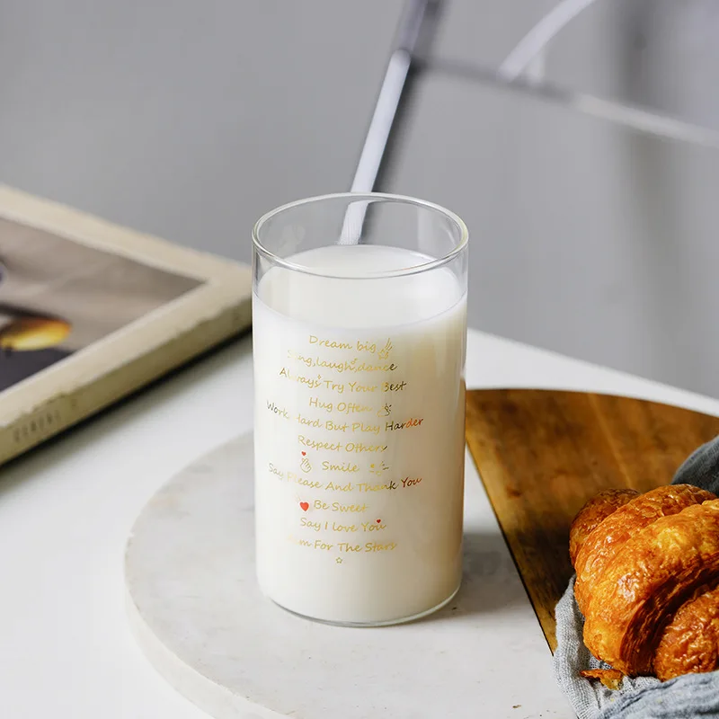 

Korean English Letter Glass Mug Juice Cup Breakfast Milk Cup Glass Premium Coffee Mug Whisky Glass Tea Cup