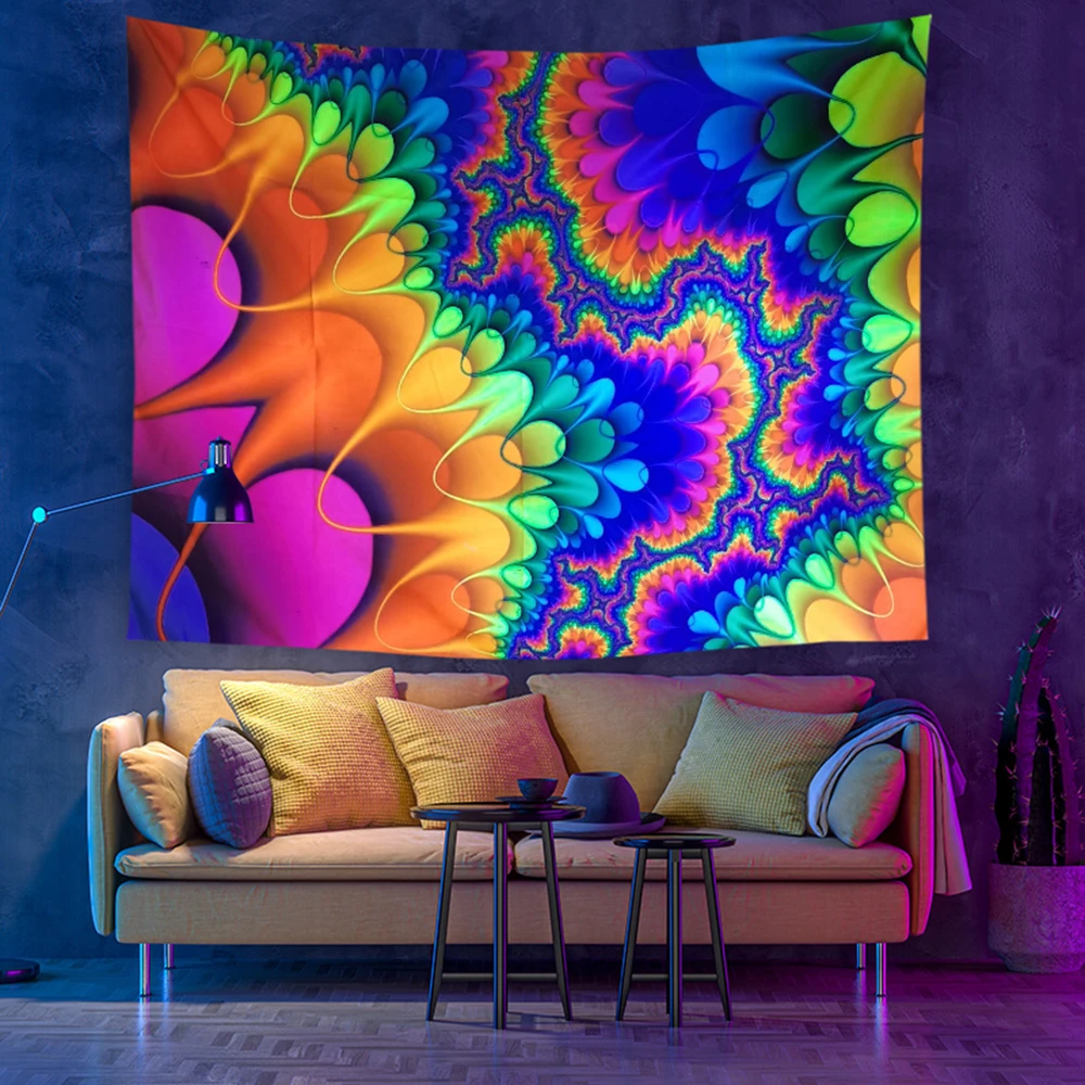 

Fluorescent Psychedelic Pattern Tapestry Aesthetic Room Decor Hanging Cloth Art Wall Decor Bright Under The Ultraviolet Light