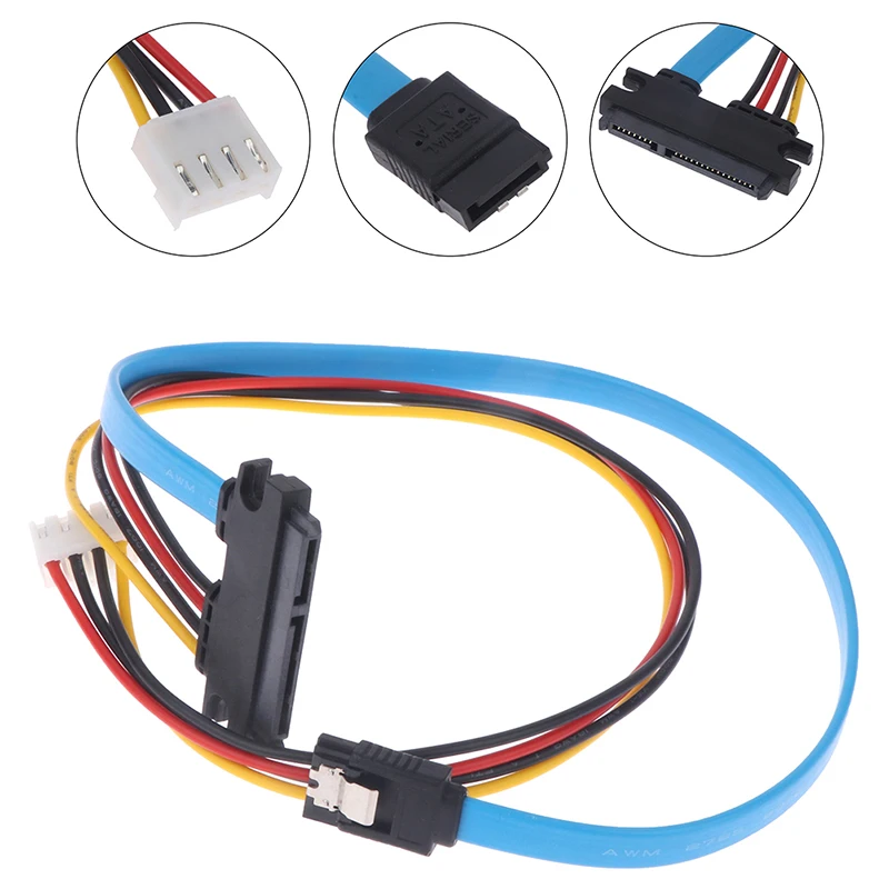 

1PC Hard Drive Data Power Supply Integrated Cable Small 4Pin Female SATA 3.0 Male To SATA 22Pin(7+15Pin) Data Power Cable 40cm
