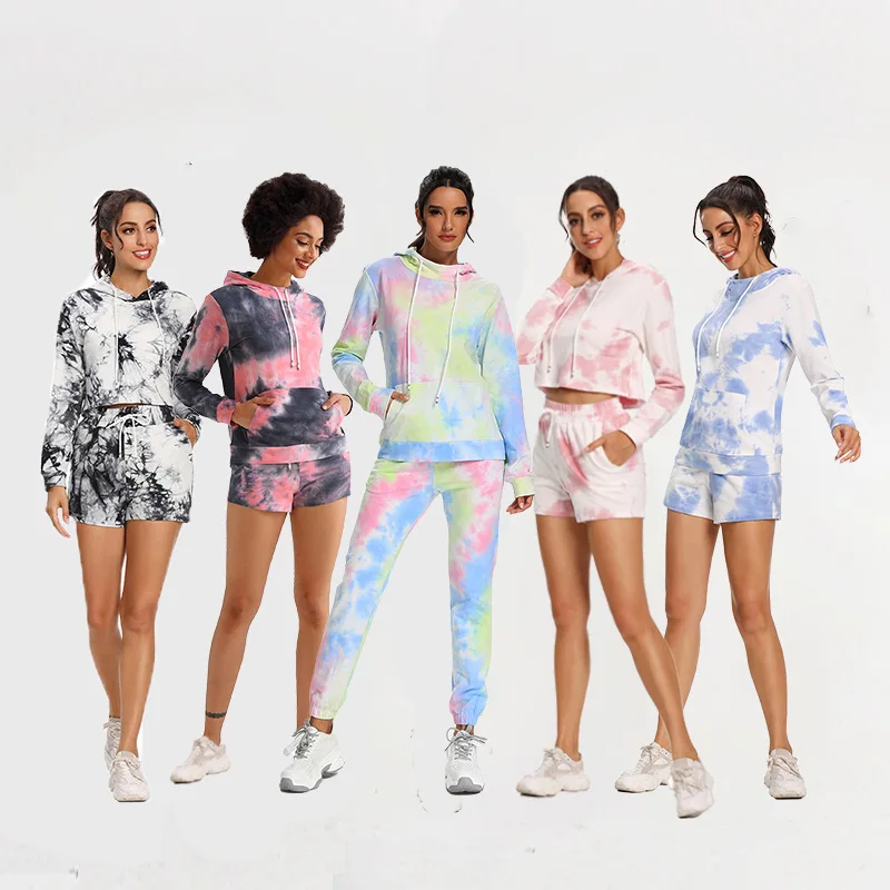 Sexy Women's Tracksuit Tie-dye Printing Outfits for Woman Female Clothing Summer Shorts Suits  for Fitness Running Yoga