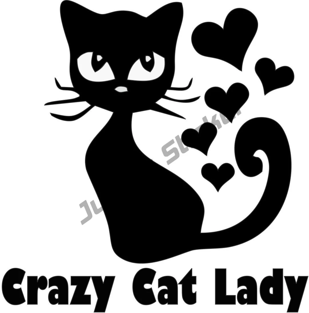 

Crazy Cat Lady W Hearts Silhouette - Cat Vinyl Car Decal, Laptop Decal, Window Car Wall Sticker Phone Bumper Creative PVC Decor