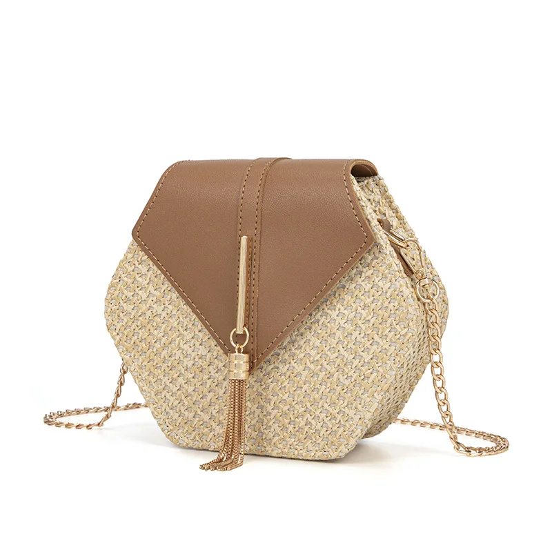 2024 Новинка! Женская маленькая соломенная сумка. Шикарная ромбовидная цепочка.