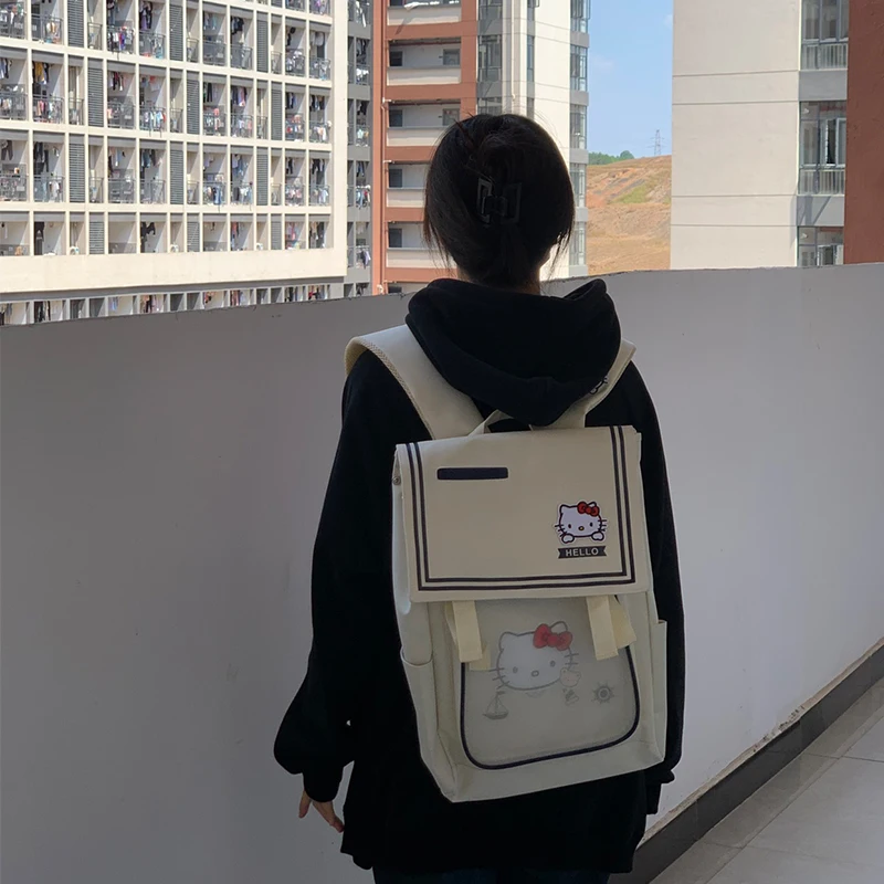 

Kawaii Hello Kitty Y2k Backpack Sanrio Anime Cartoon Oxford Cloth Backpack Fashion Female High School Student Printed School Bag
