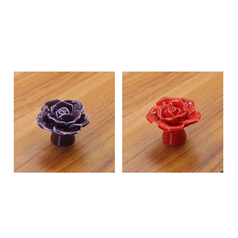 

8PCS Rose Door Knobs Ceramic Handle Vintage Floral Cabinet Handles Pull For Drawers Home Kitchen Bathroom