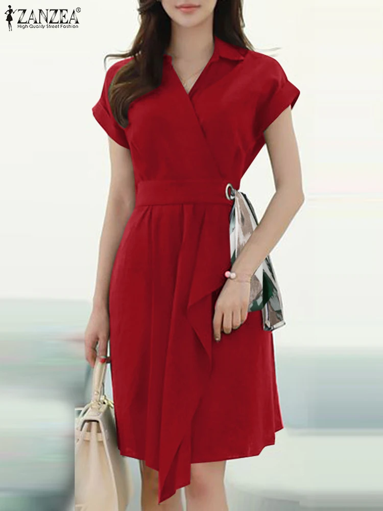 

Элегантные женские летние платья 2023, платье ZANZEA, модный сарафан с коротким рукавом и V-образным вырезом, Платье До Колена, женское офисное платье