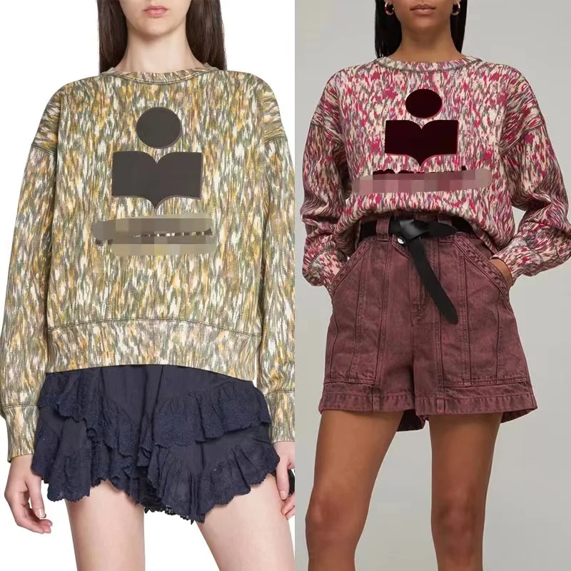 

ISB new two-color floral print temperament commuter round neck sweater