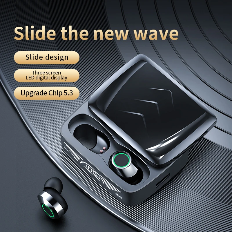 

Bluetooth Headset 5.3 Smart Touch Digital Display Music TWS Convenient slide Type-c fast Charge super battery reserve