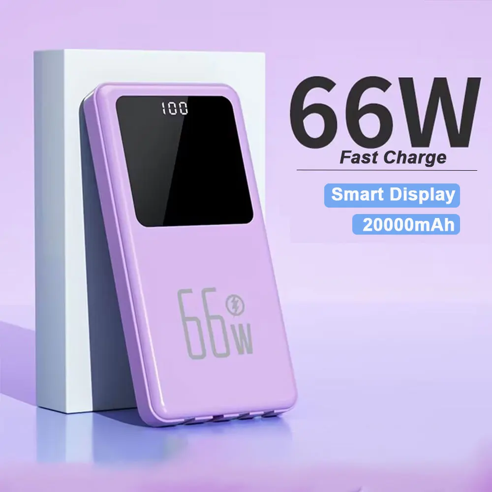 

66W Portable Power Bank 20000mAh External Battery Self-contained Line Fast Charging Compact Outdoor LED Light for Xiaomi Iphone