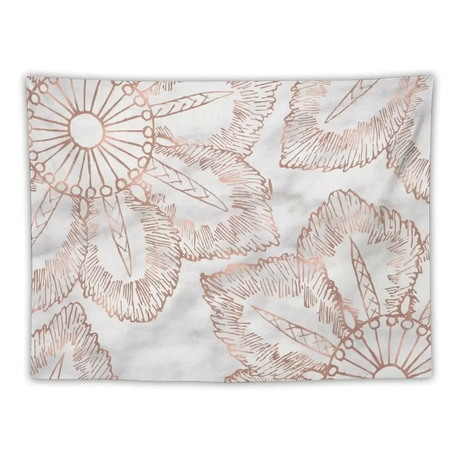 Мандала причудливая - гобелен из розового золота и мрамора для спальни деко