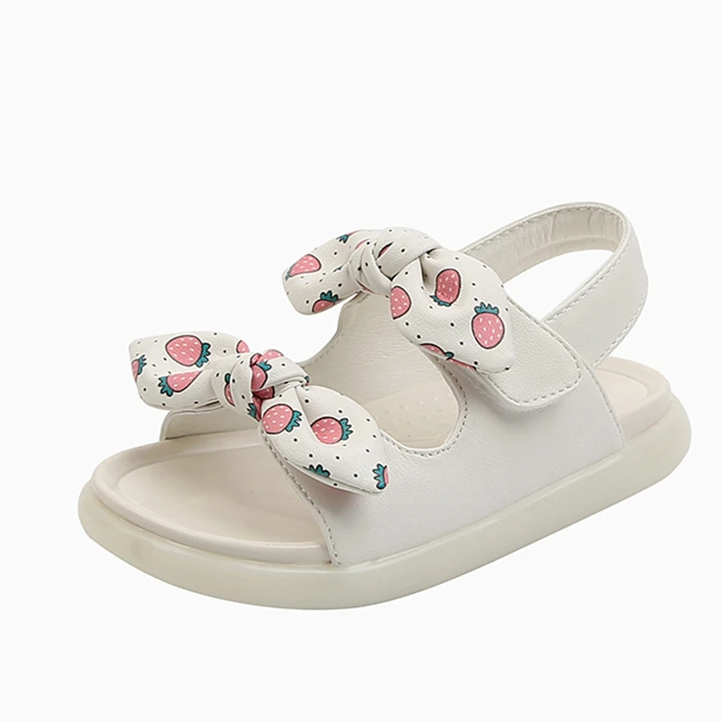 

14-19cm Cute Bowtie-knot Kids Girls Sandals 1-6Years Old Little Princess Beach Sandals Beige Pink Soft Anti-slip Summer Shoes