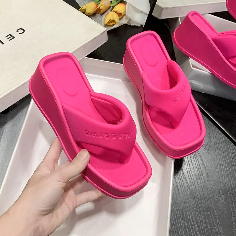 2022 New Womens Shoes Comfort Summer Women Wedge Platform Slippers Outdoor Sports Beach Flip Flops Opened Toe Casual Shoes
