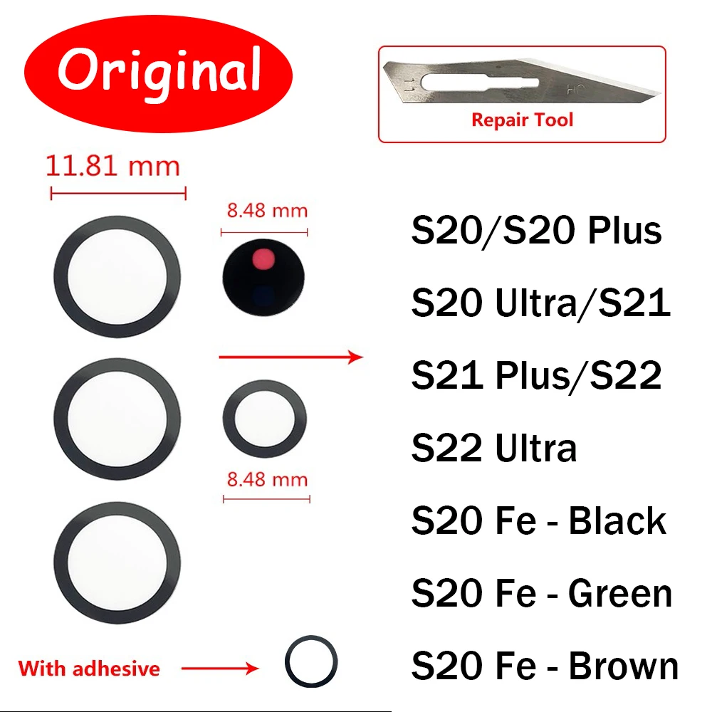 

10Pcs/lots Original Camera Glass Lens With Glue Sticker For Samsung S20 S21 S22 S23 Plus S20 Fe S21 S22 Ultra Back Camera Lens