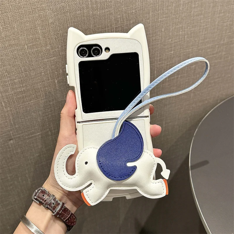Чехол для телефона с милыми кошачьими ушками и моделью слона Samsung Galaxy Z Flip 6 5 4 3
