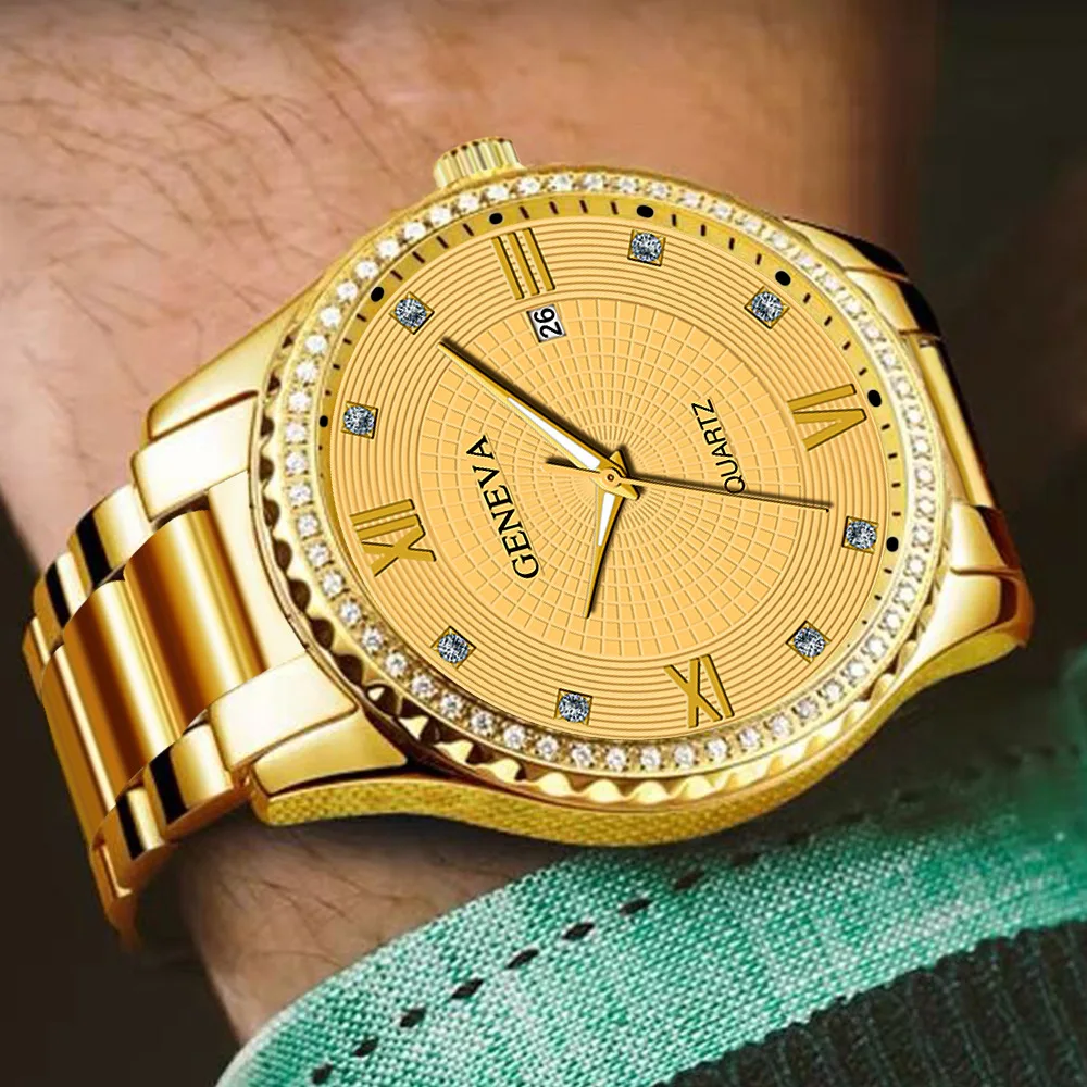 

Mens Watches Luxury Stainless Steel Band Quartz Wrist Watch GENEVA Man Business Round Dial Male Clock reloj hombre masculino