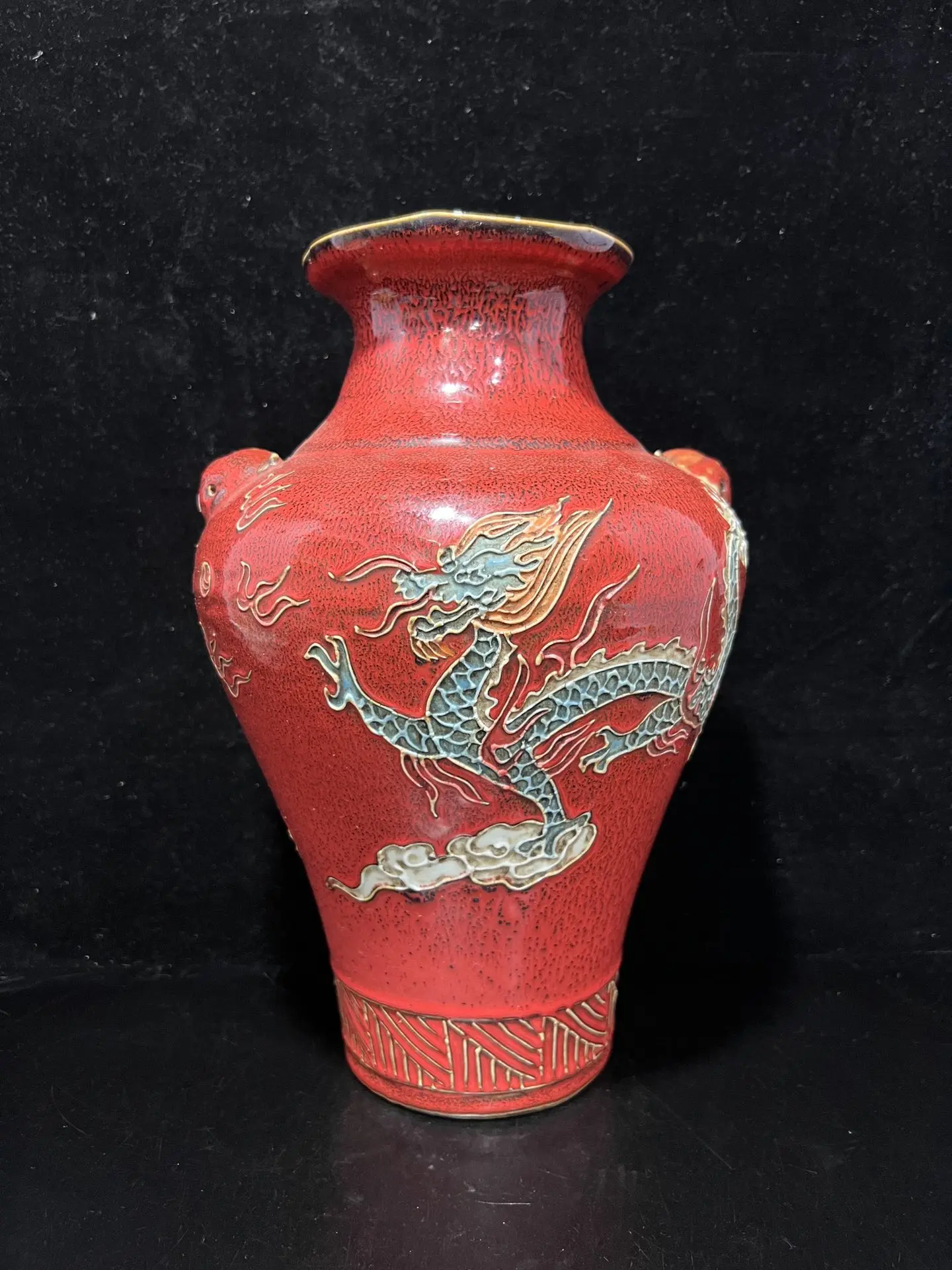 

Boutique Red Glaze Relief Dragon And Phoenix Vase Decoration