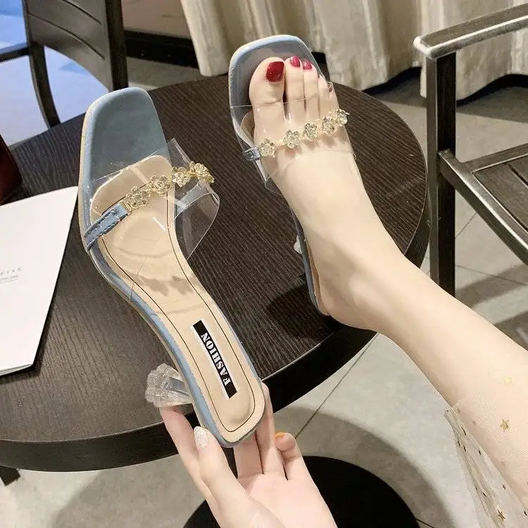 

Elegant Medium Heel Women's Shoes Spring 2022 Flip Flop Sandals Chinelos Designer Heels Fashion Beach Luxury Woman Sandal Summer