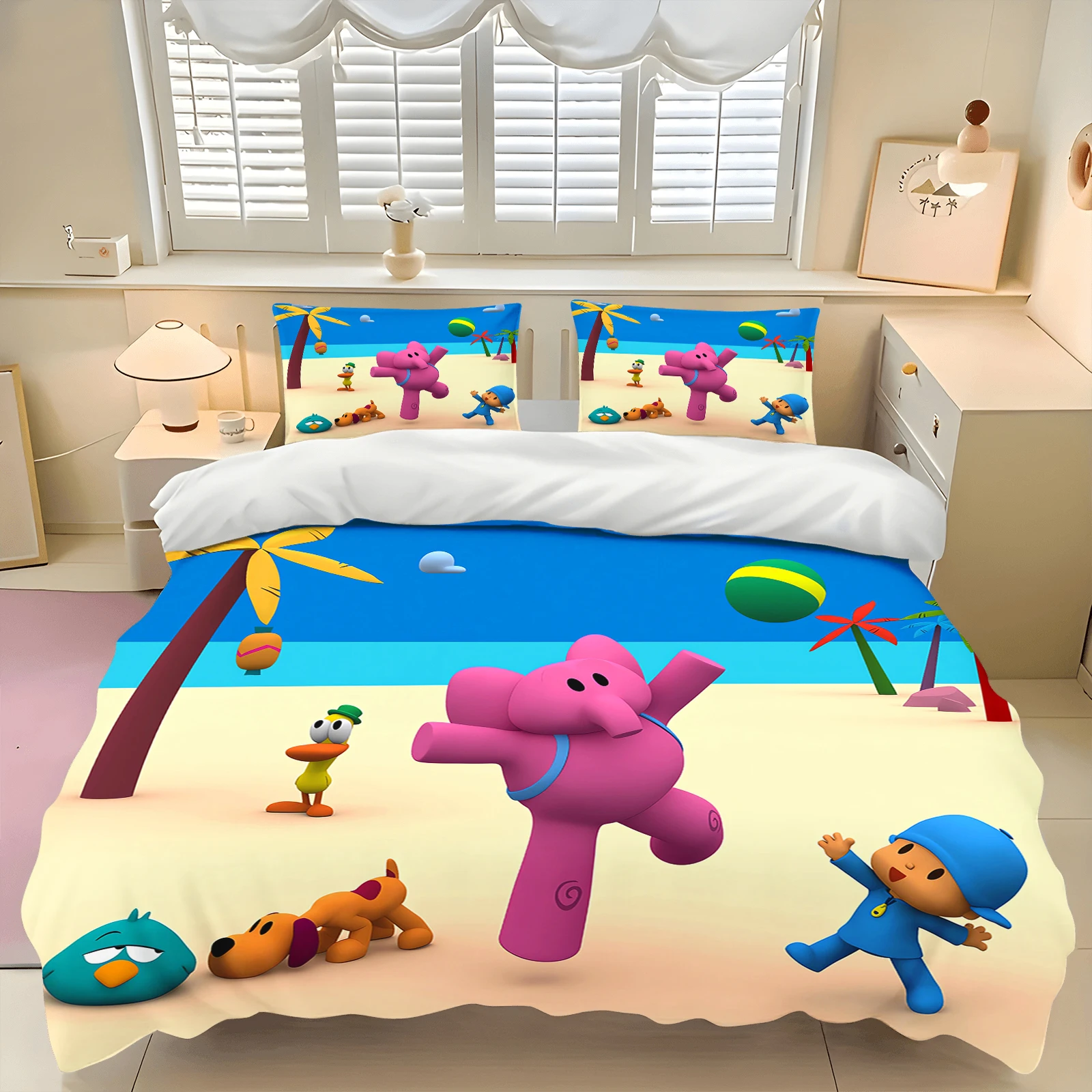 Фото Комплект постельного белья Pocoyo с 3D-принтом, мягкий дышащий пододеяльник на молнии для мальчиков и девочек, для детской комнаты №4