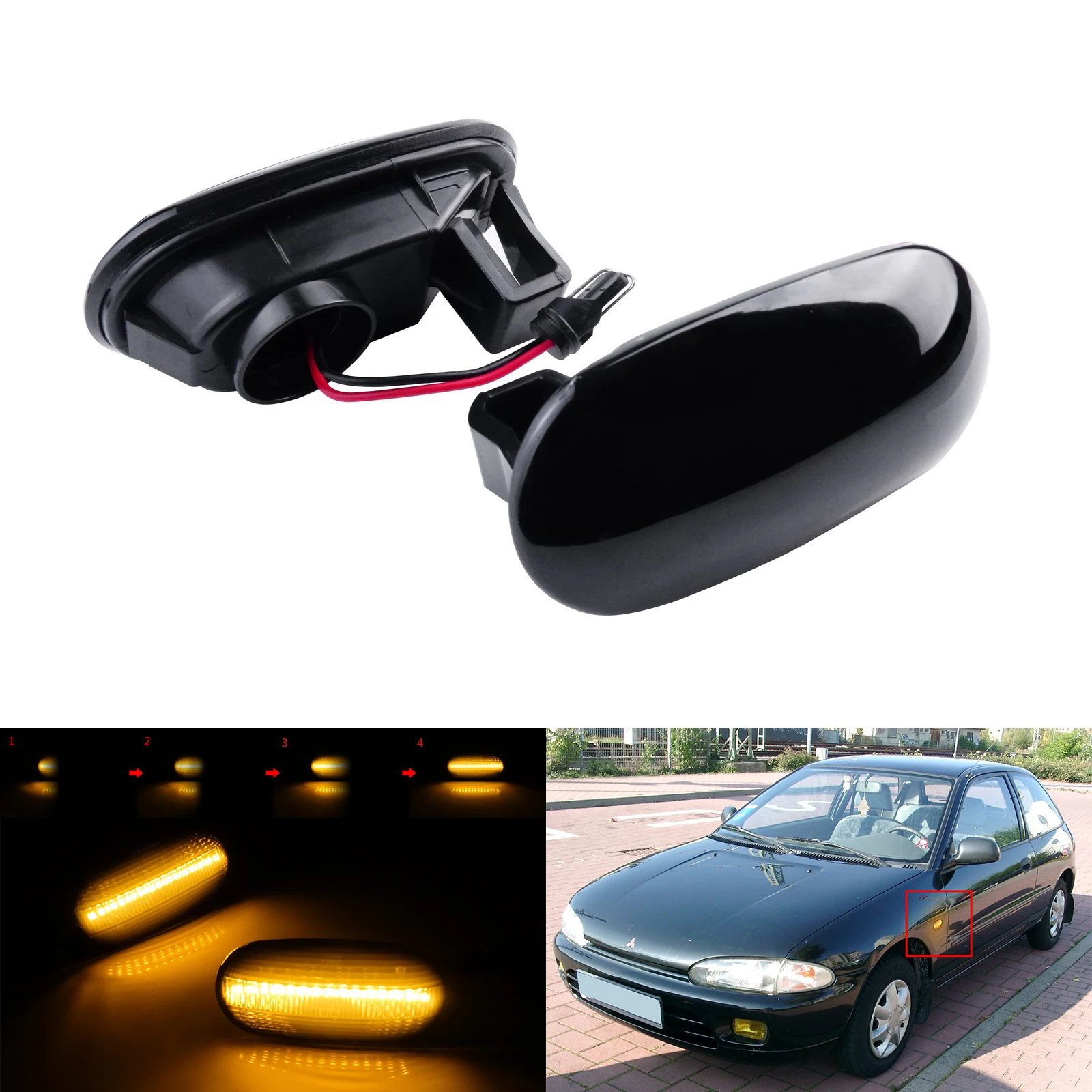 

Dynamic LED Side Indicator Marker Repeater Light Lamps For Mitsubishi Lancer 92-01 Colt 92-04