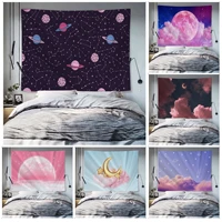 pink moon starry wall tapestry art science fiction room home decor decor blanket