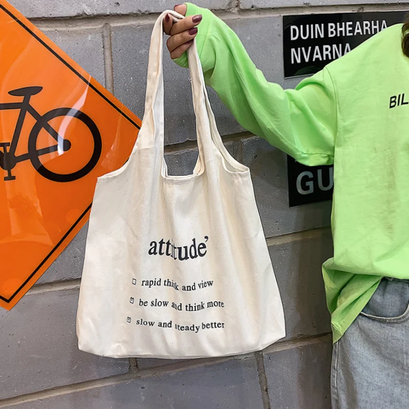 

Женская сумка через плечо с буквенным принтом, повседневные сумки для покупок, модные хлопковые тканевые тоуты для учеников и книг для девушек