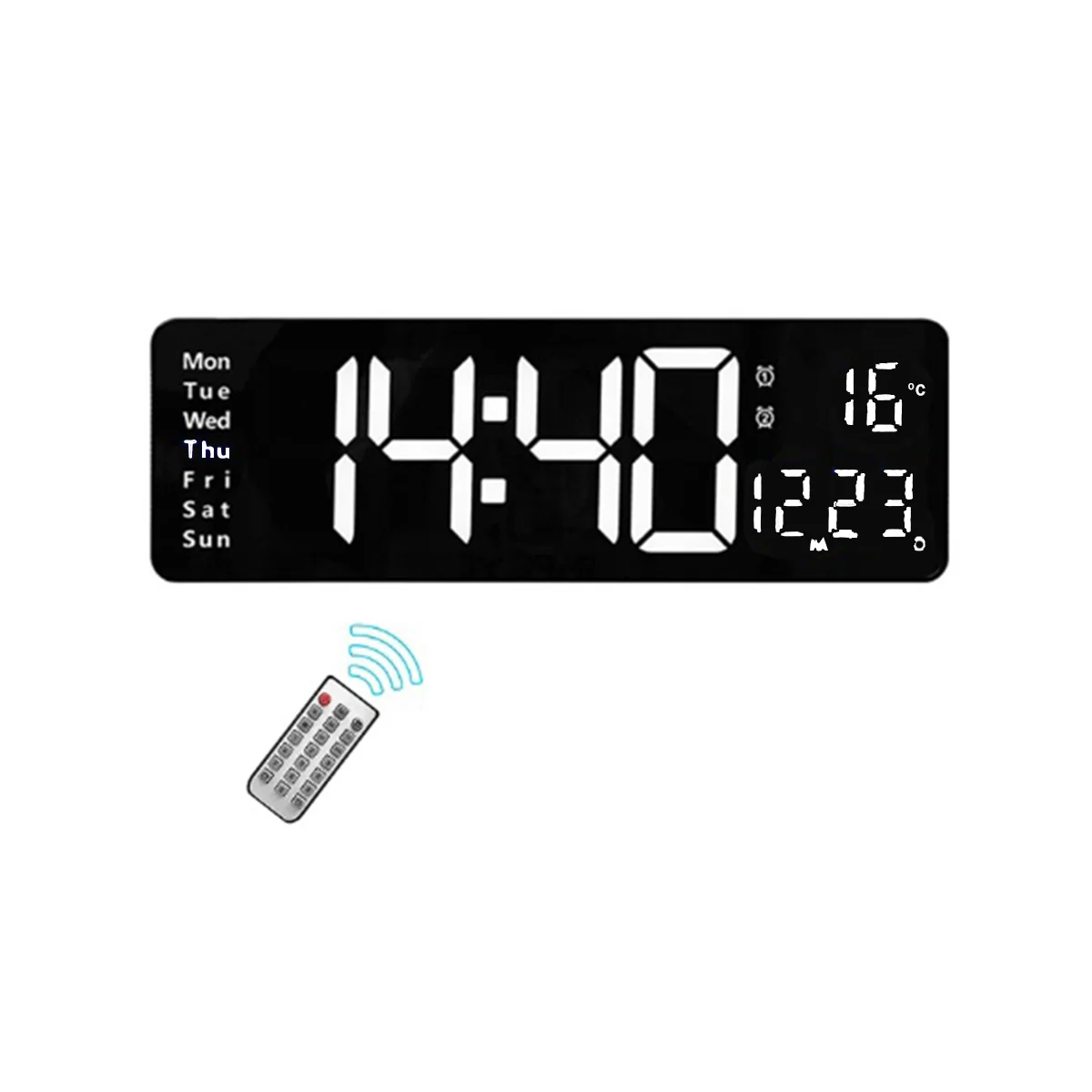 

16-дюймовые Стандартные Цифровые настенные часы-будильник/температура/дата/неделя/таймер с дистанционным управлением, регулируемые для дома/тренажерного зала/офиса-белые лампы