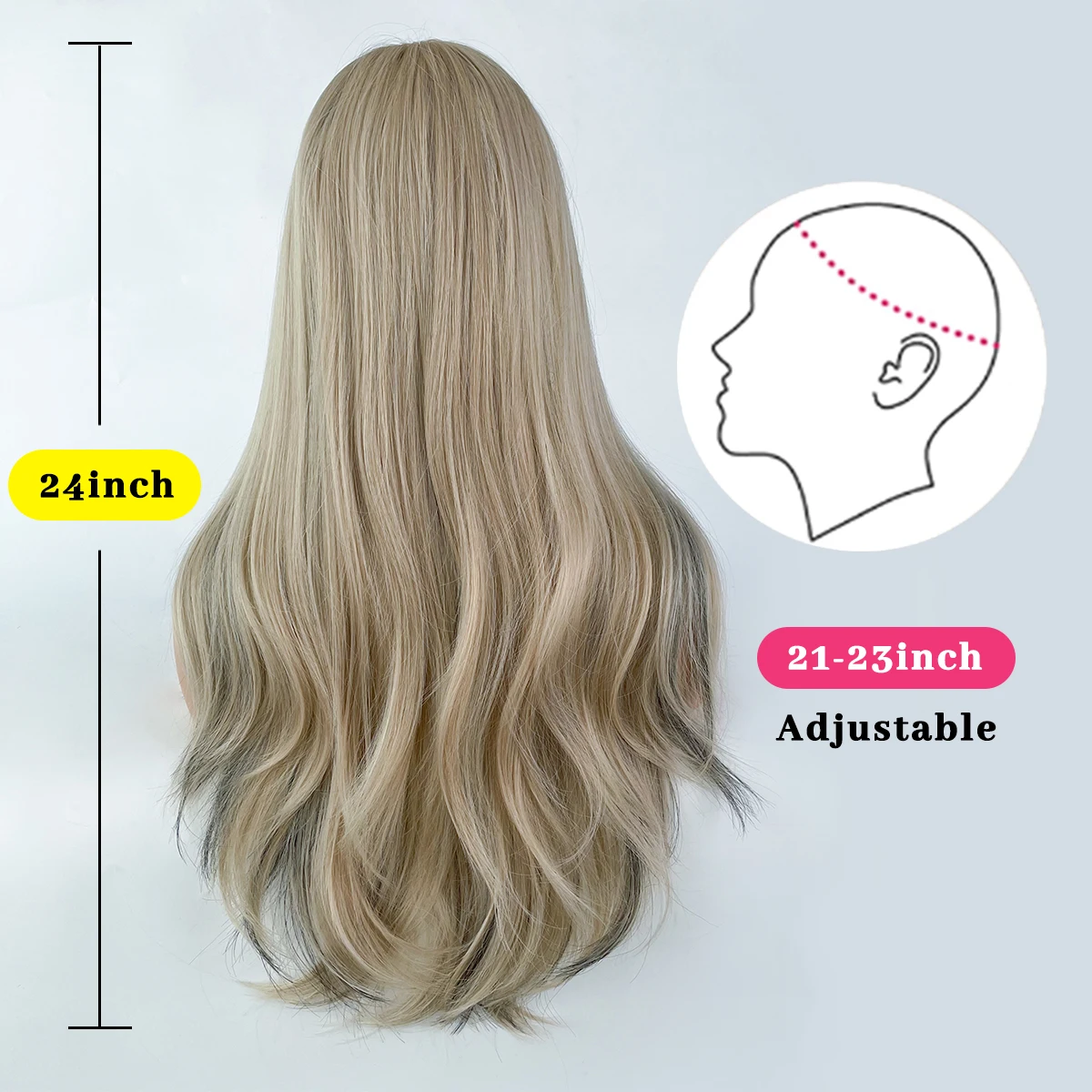 Long Curly Synthetic Wigs Blonde with Black Natural Hair Wigs Middle Part for Women  Use For Cosplay Daily Lolita Heat Resistant