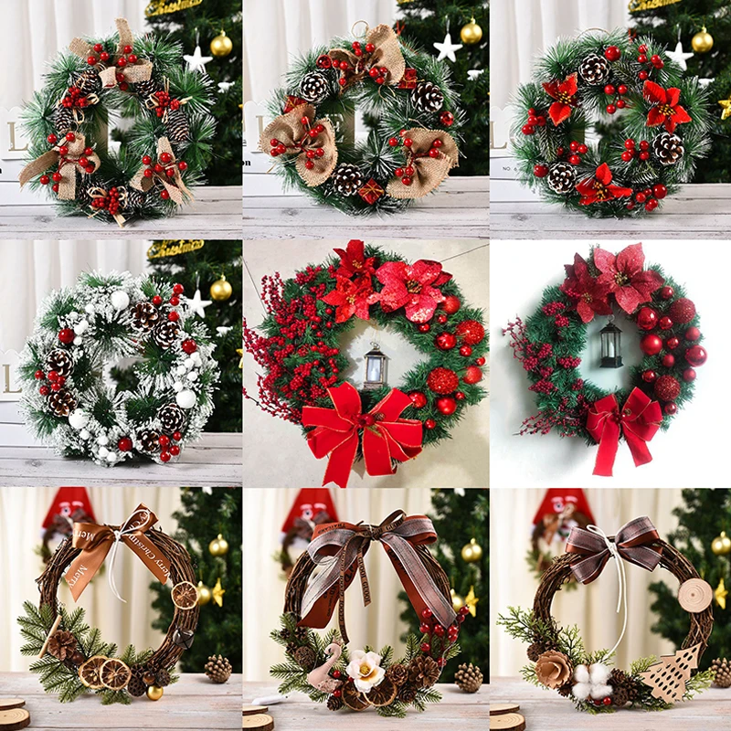

Искусственный Рождественский венок ручной работы, праздничное украшение для рождественской елки, красные фрукты, сосновые конусы, Ремесла, Декор