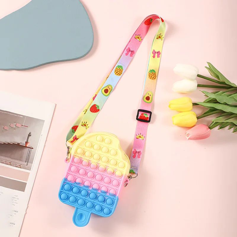 

New pop Toy Mix Push Bubble Bags Fun Ice Cream Coin Purse Wallet Lady Bag Silica Simple Dimple Crossbody for Kid Gift Popit