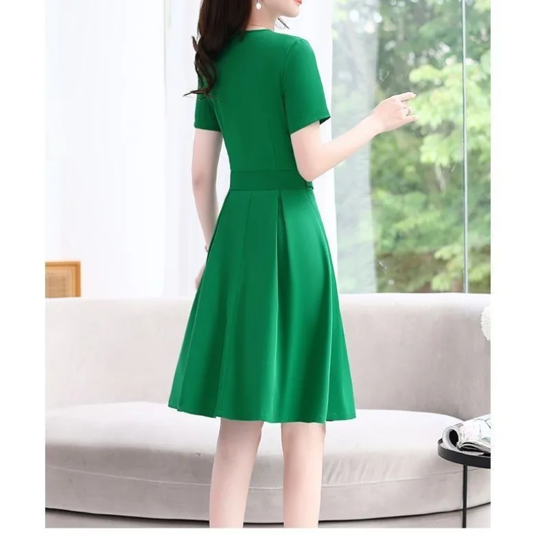 Женское лоскутное платье с V-образным вырезом однотонное элегантное офисное