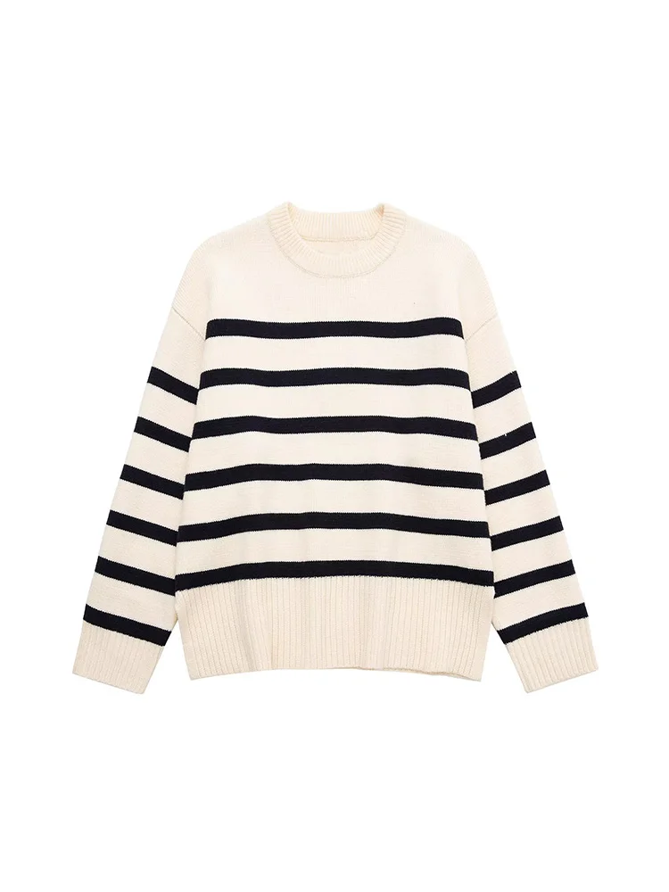 

BM&MD&ZA 3519124 Women 2022 Autumn New Fashion stripe Knitted Sweater Vintage Long Sleeve Female Pullovers Chic Tops 3519/124