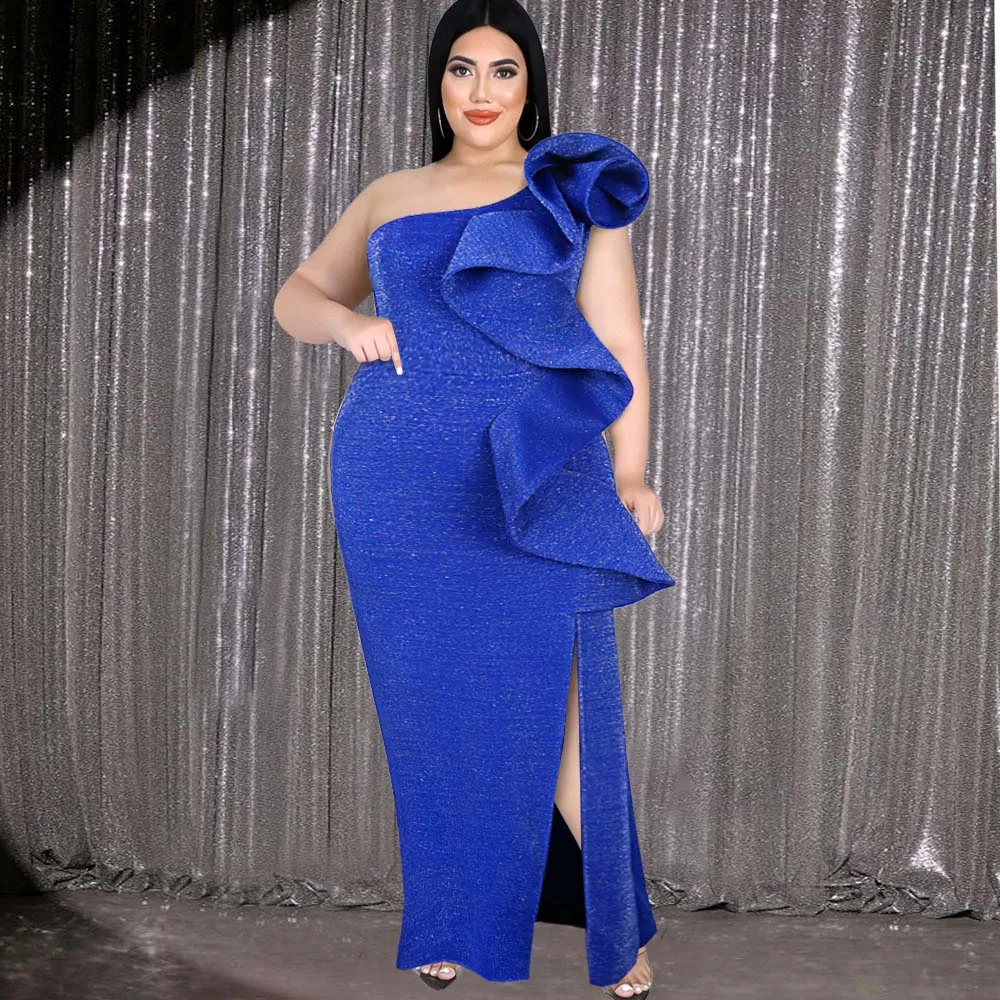 

Evening Dress Bright Silk Sexy One Shoulder High Waist Slim Fit Slit Dress Celebrity Carpet Summer 2022 Africa Female Plus Size