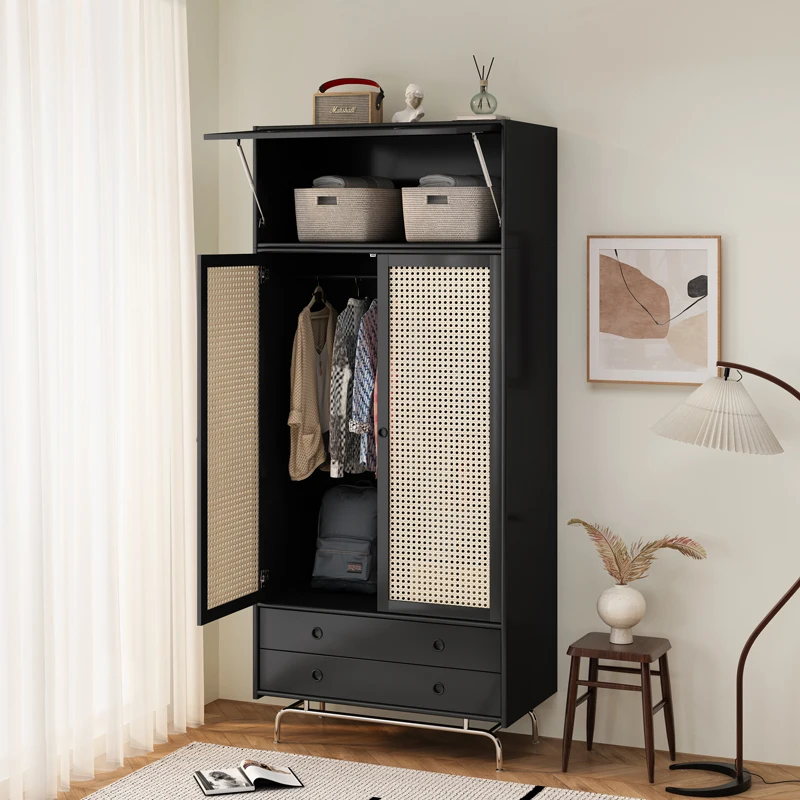 Скандинавская полка для квартиры шкаф из ротанга в стиле ретро черная одежда