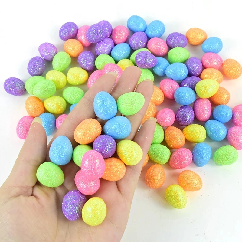 

80pcs/Bag Glitter Easter Eggs Colorful Foam Bird Pigeon Eggs DIY Craft Happy Easter Decorations Kids Gifts Home Decor Supplies